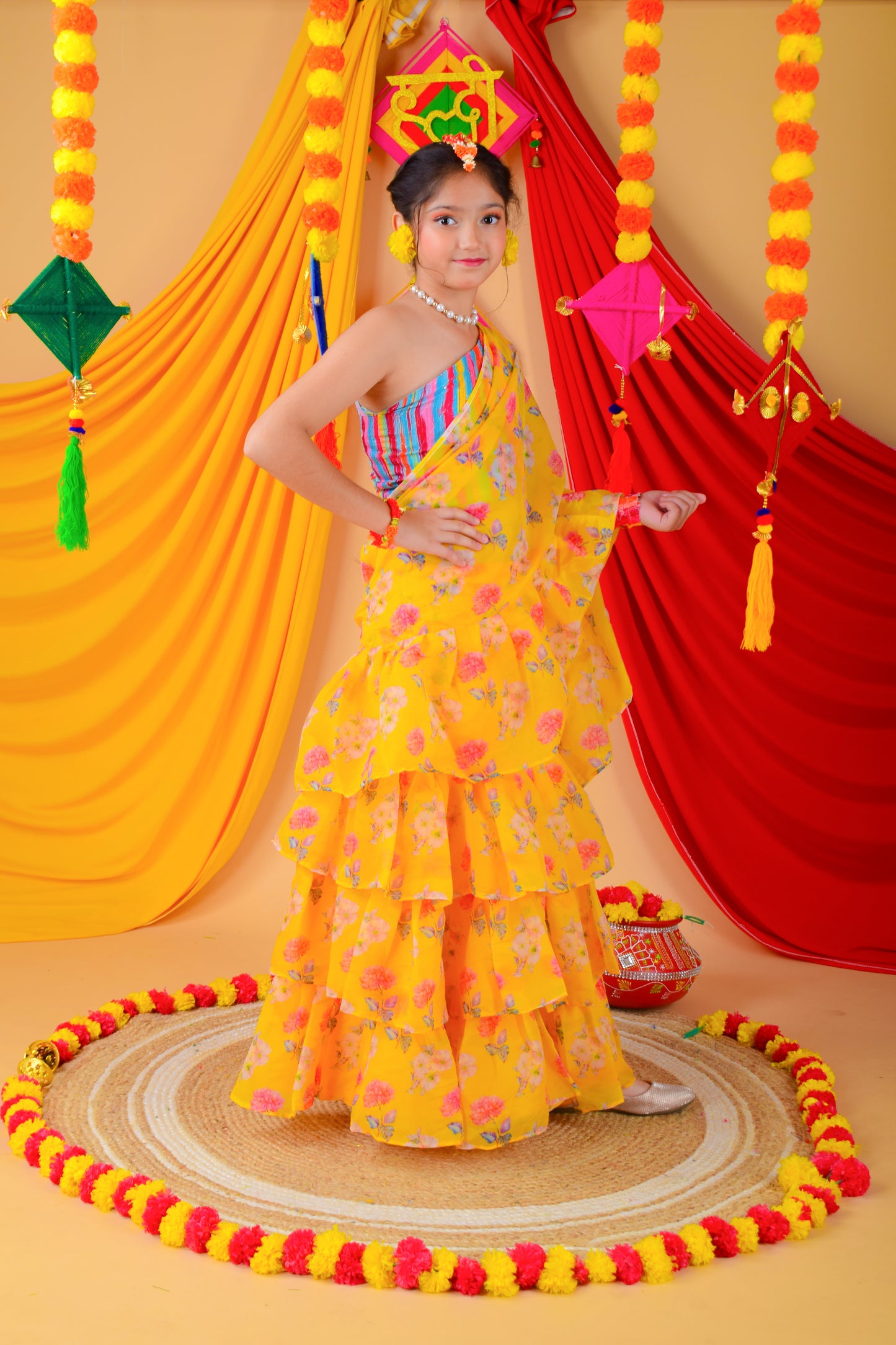 ruffle sari with blouse for girls