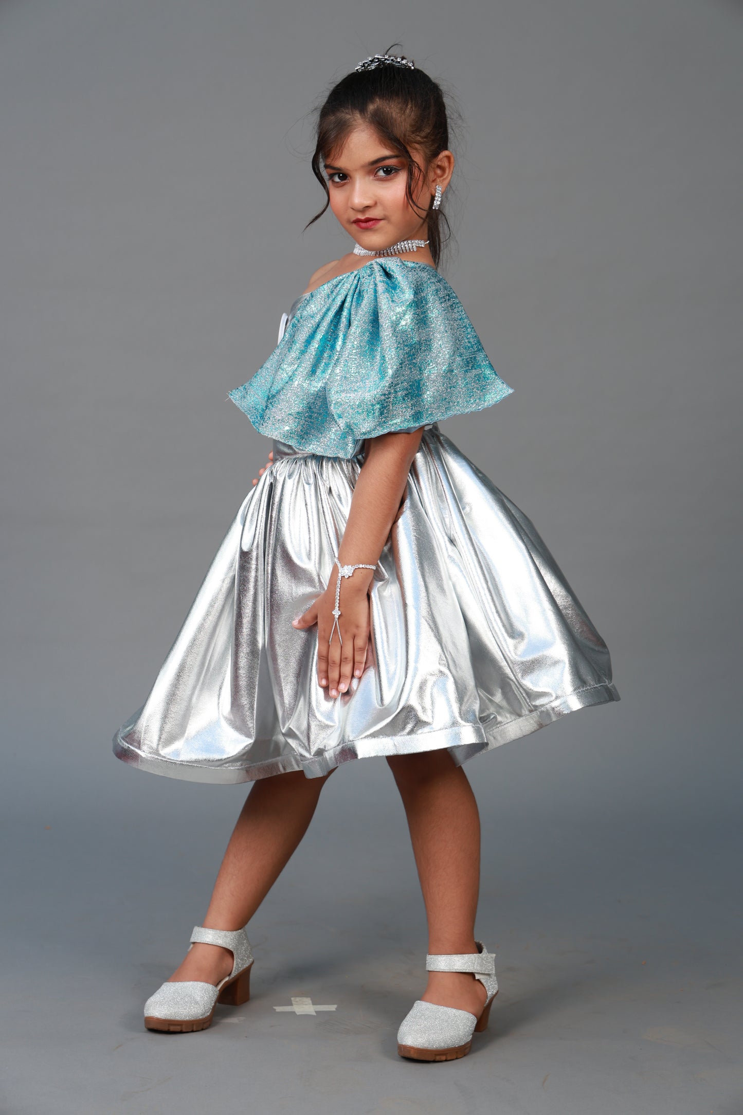 One Shoulder Silver dress for girls
