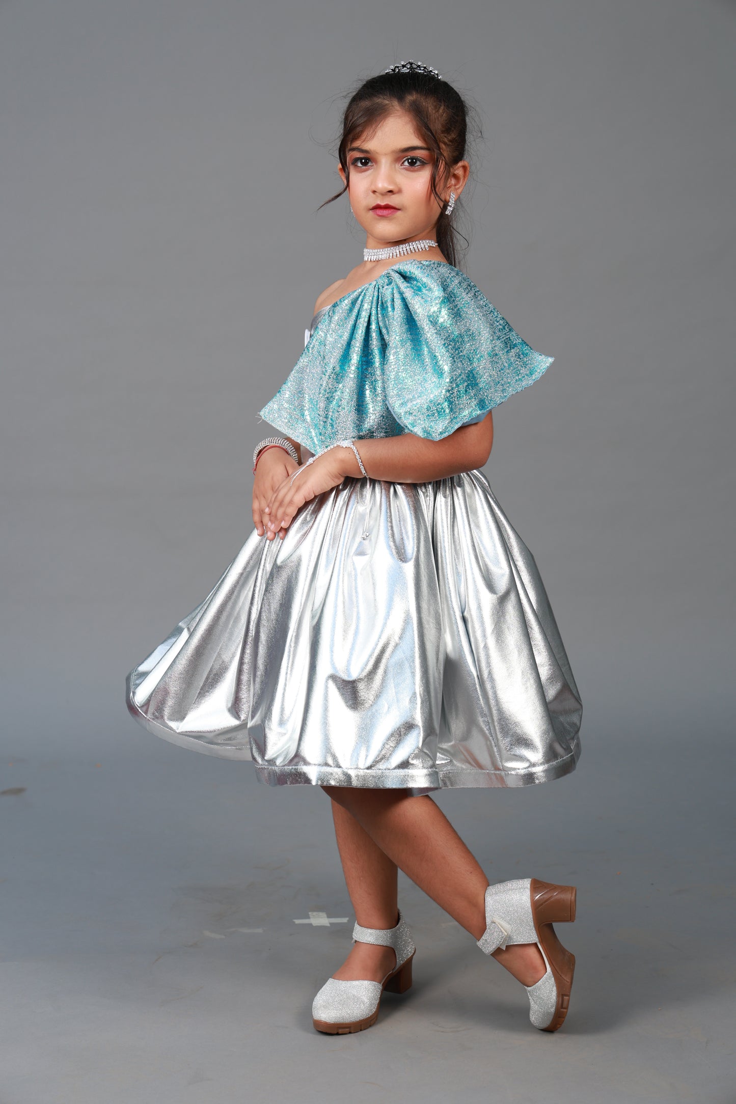 One Shoulder Silver dress for girls