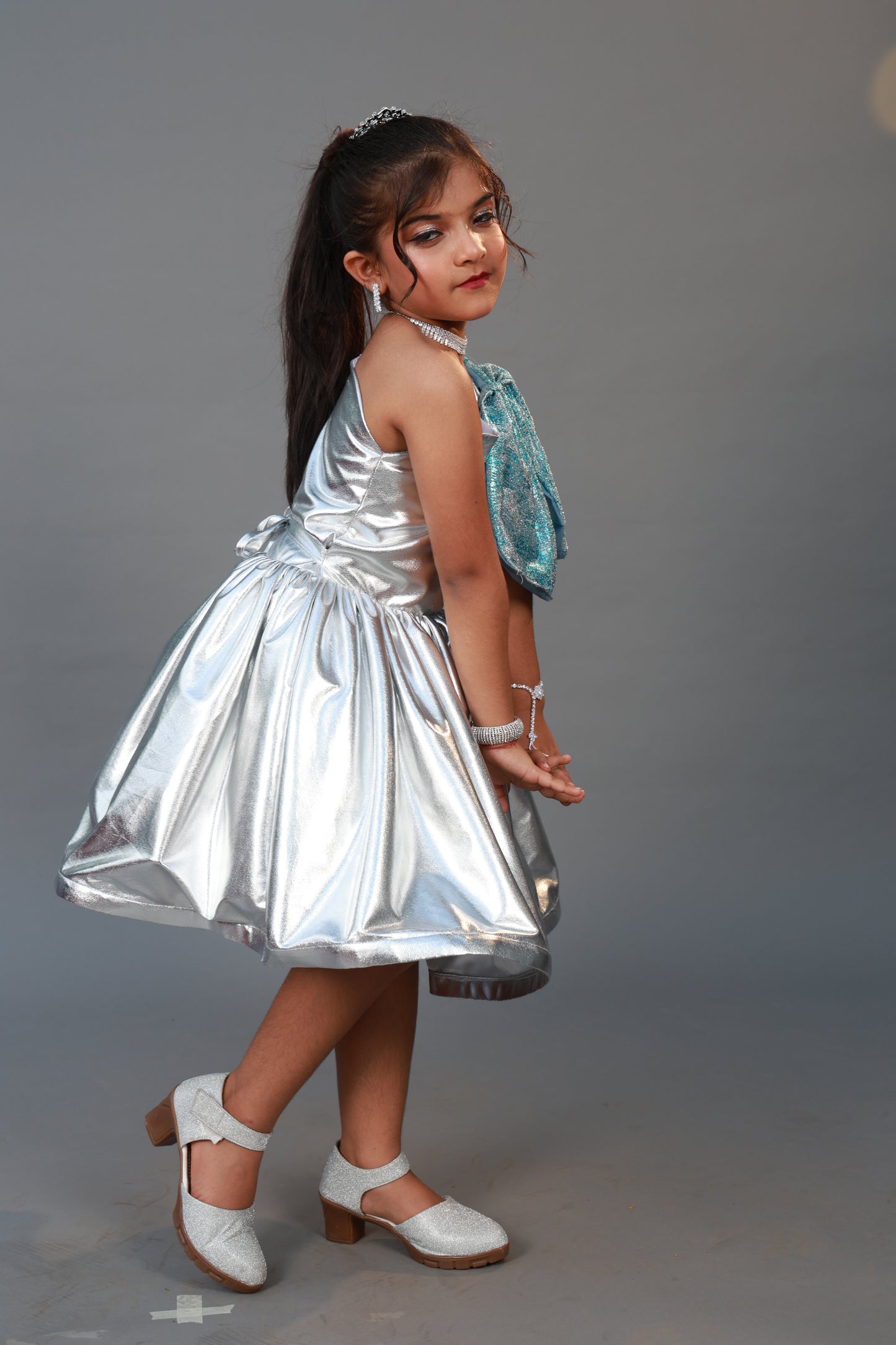One Shoulder Silver dress for girls