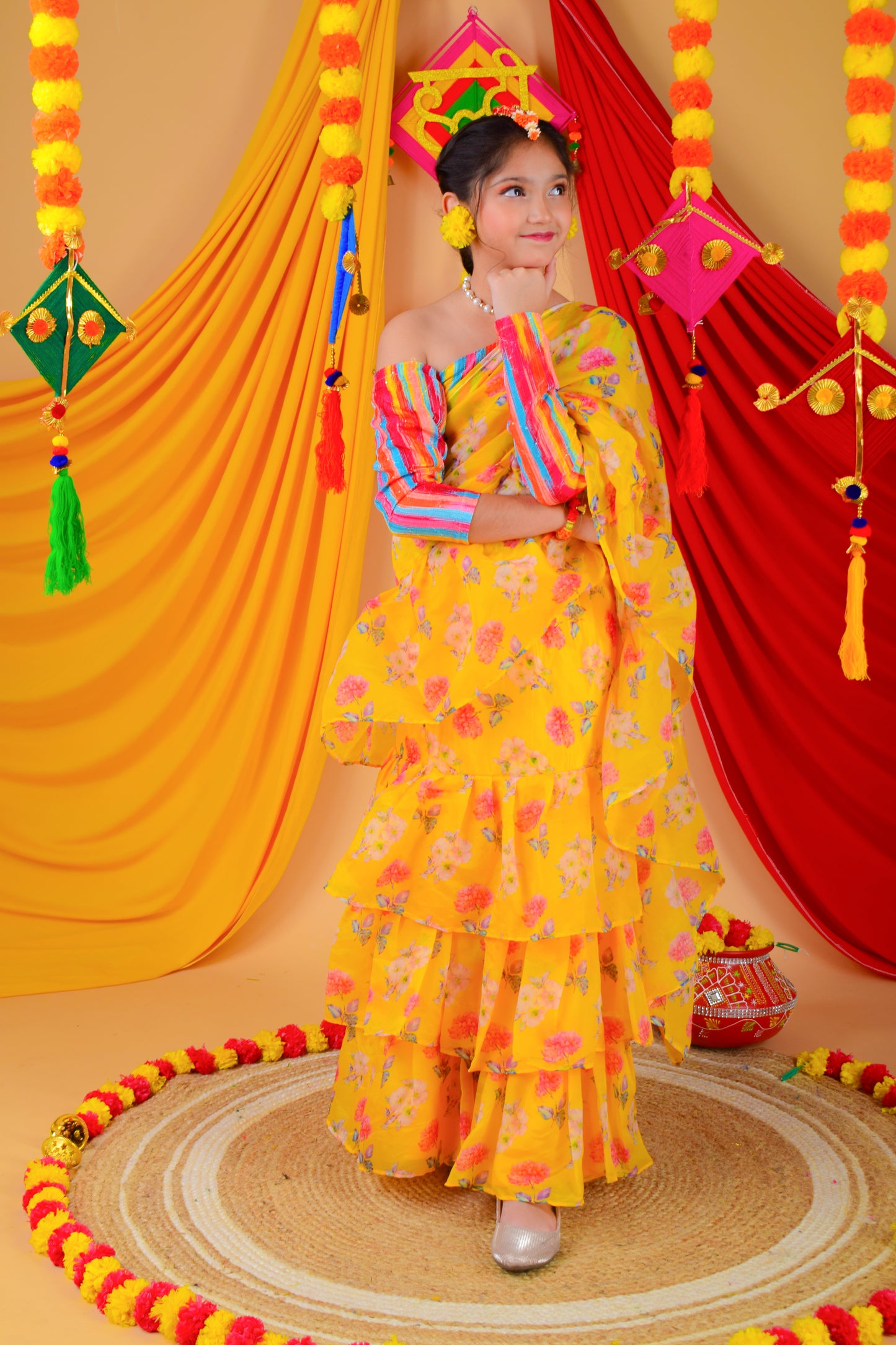 ruffle sari with blouse for girls
