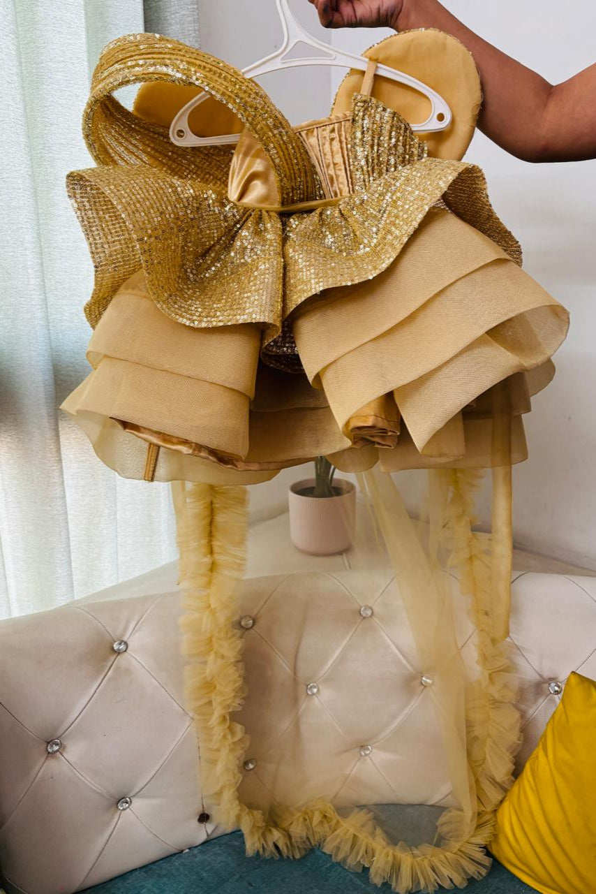 Girls Golden Dress with trail
