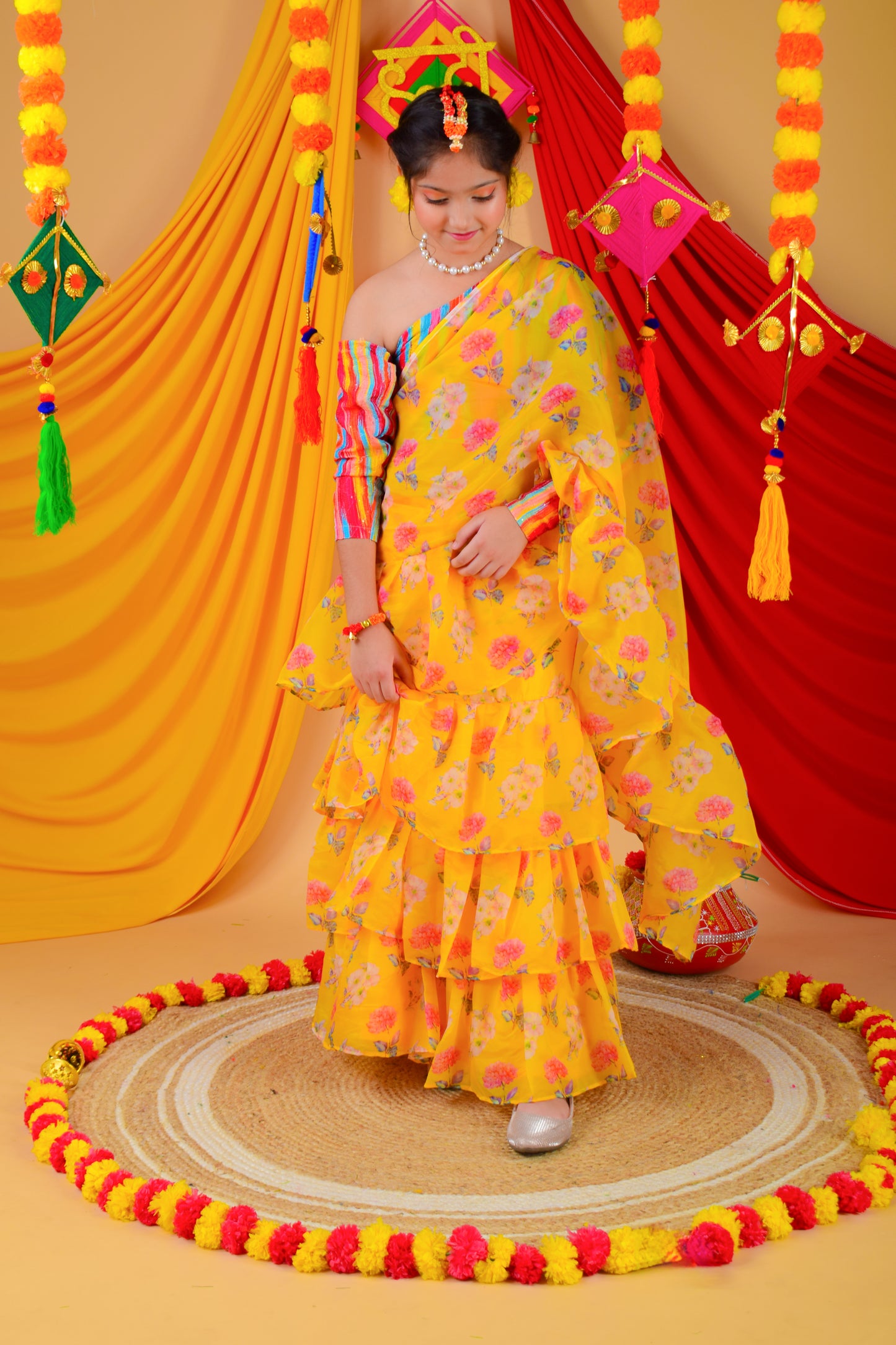 ruffle sari with blouse for girls