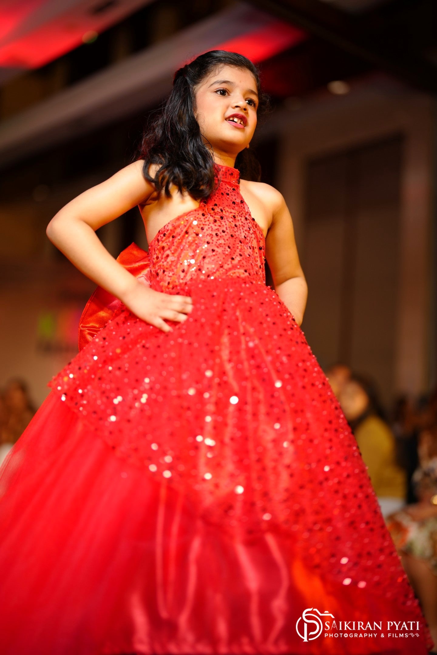 Red ball gown for girls with high-low pattern
