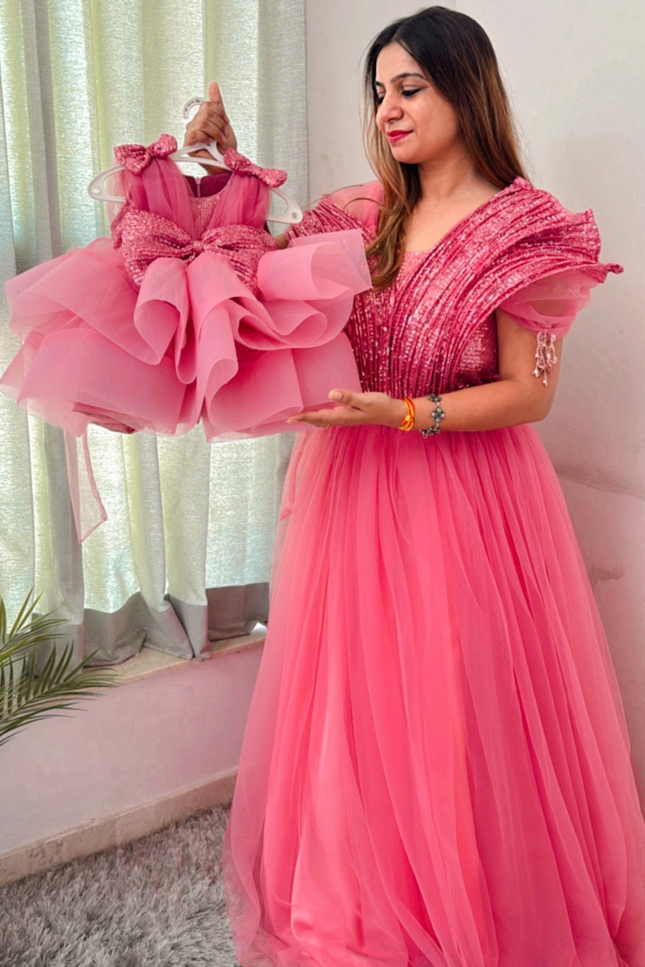 Mother Daughter Combo Dress set 6-7Y / Pink Mother Daughter Combo Dress set 6-7Y / Pink