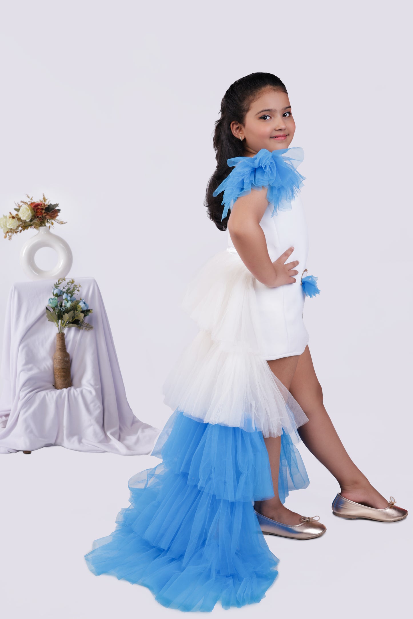 dress for girls with detachable ruffle trail
