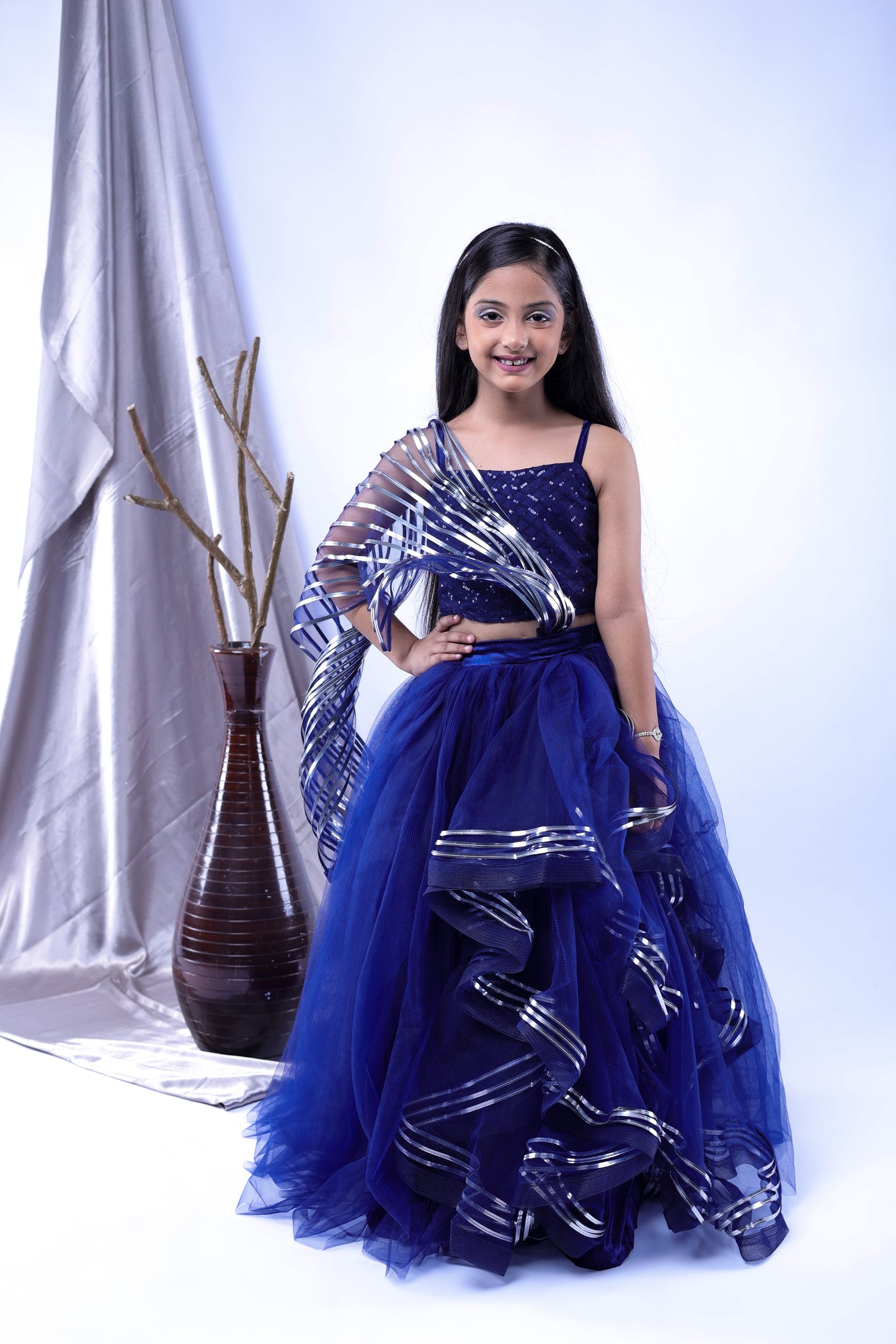 skirt and top combo with drape for girls