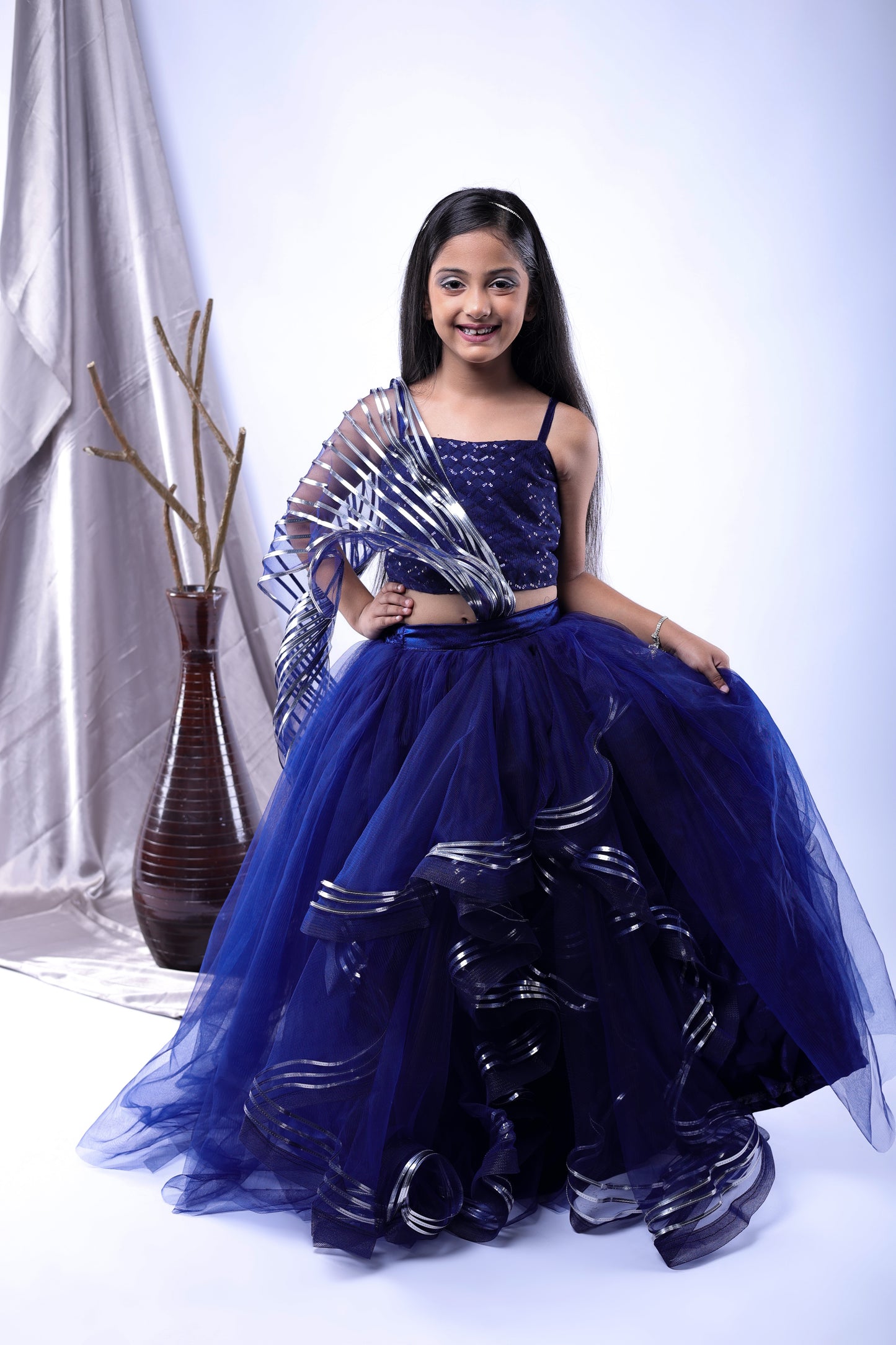 skirt and top combo with drape for girls