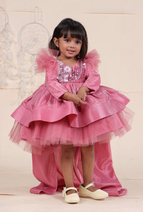 Frock for girls with detachable trail