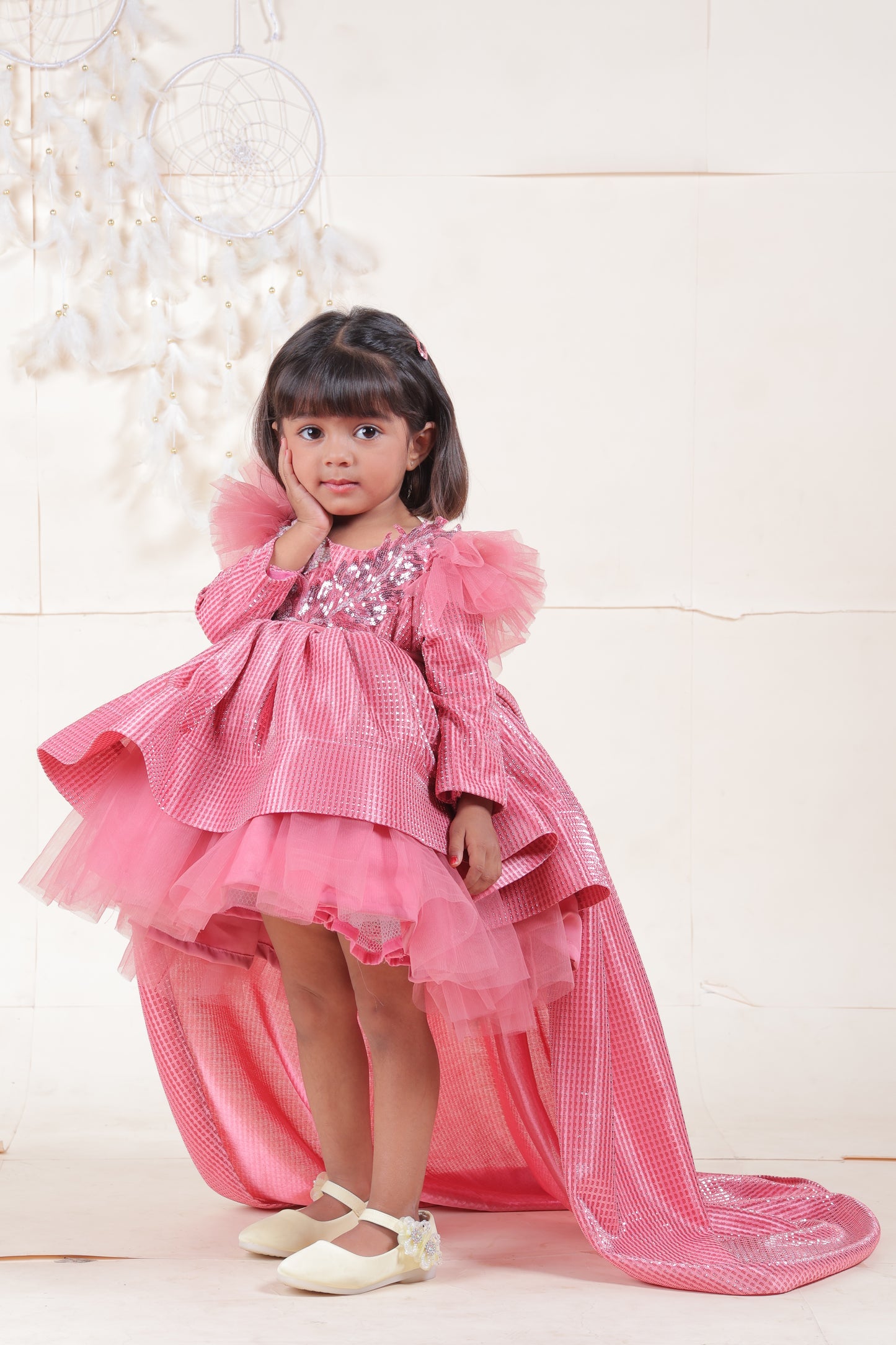 Frock for girls with detachable trail