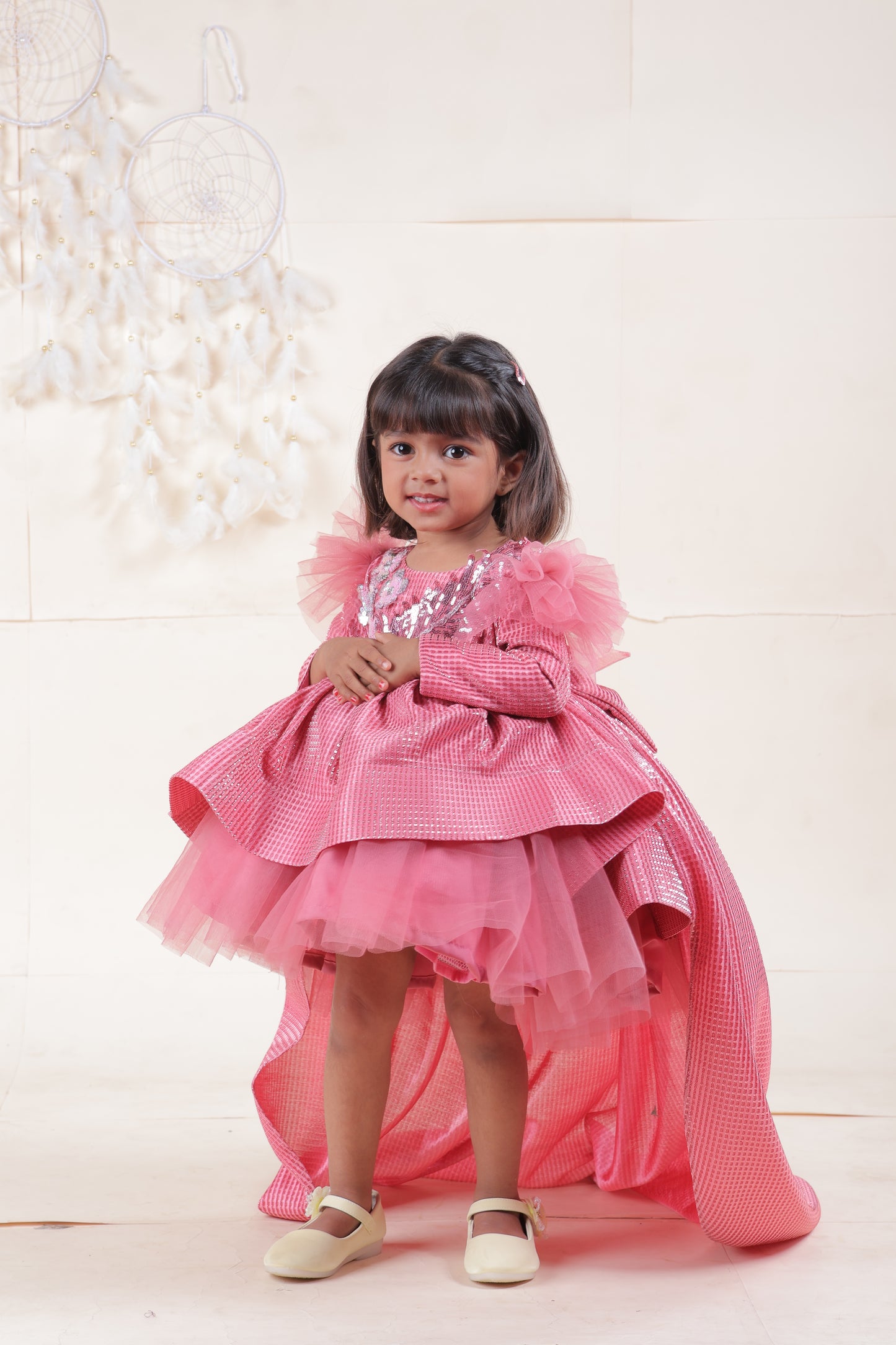 Frock for girls with detachable trail