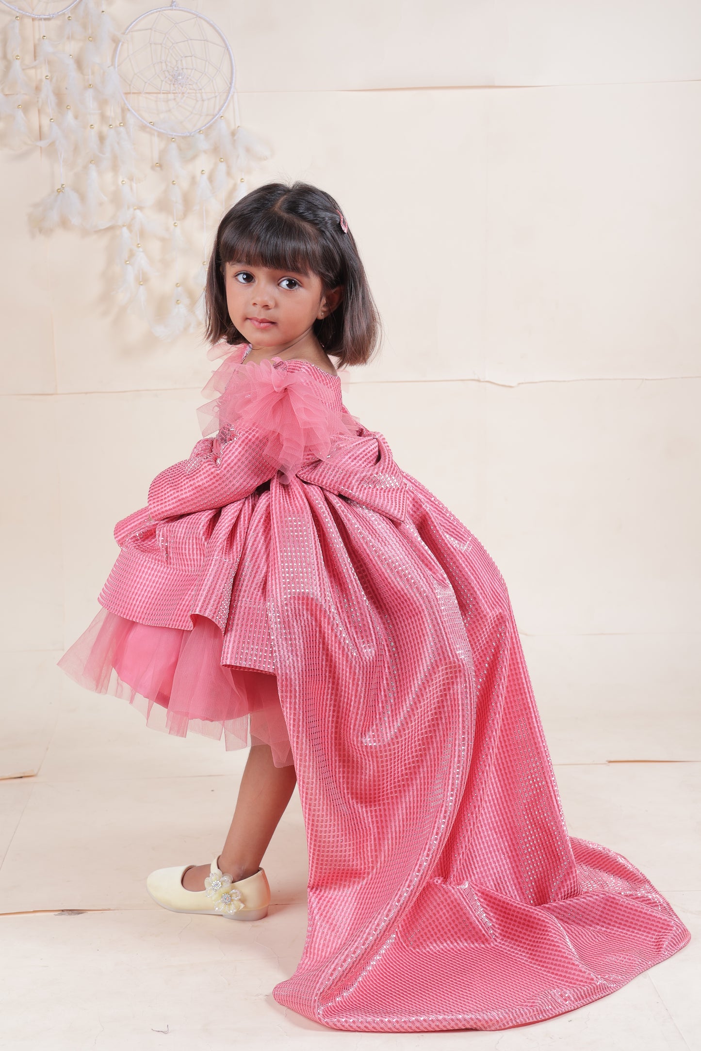 Frock for girls with detachable trail