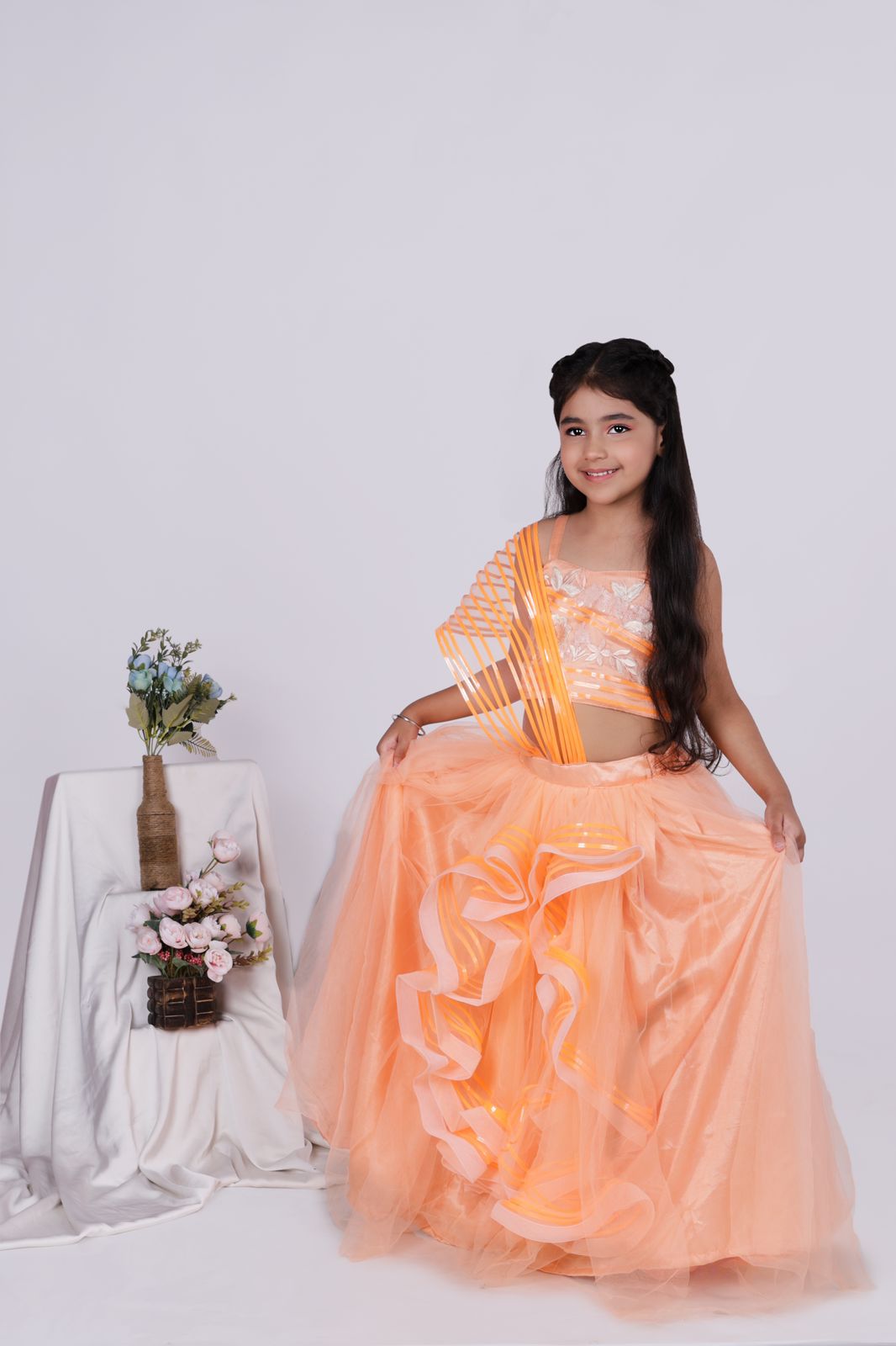 skirt and top combo with drape for girls