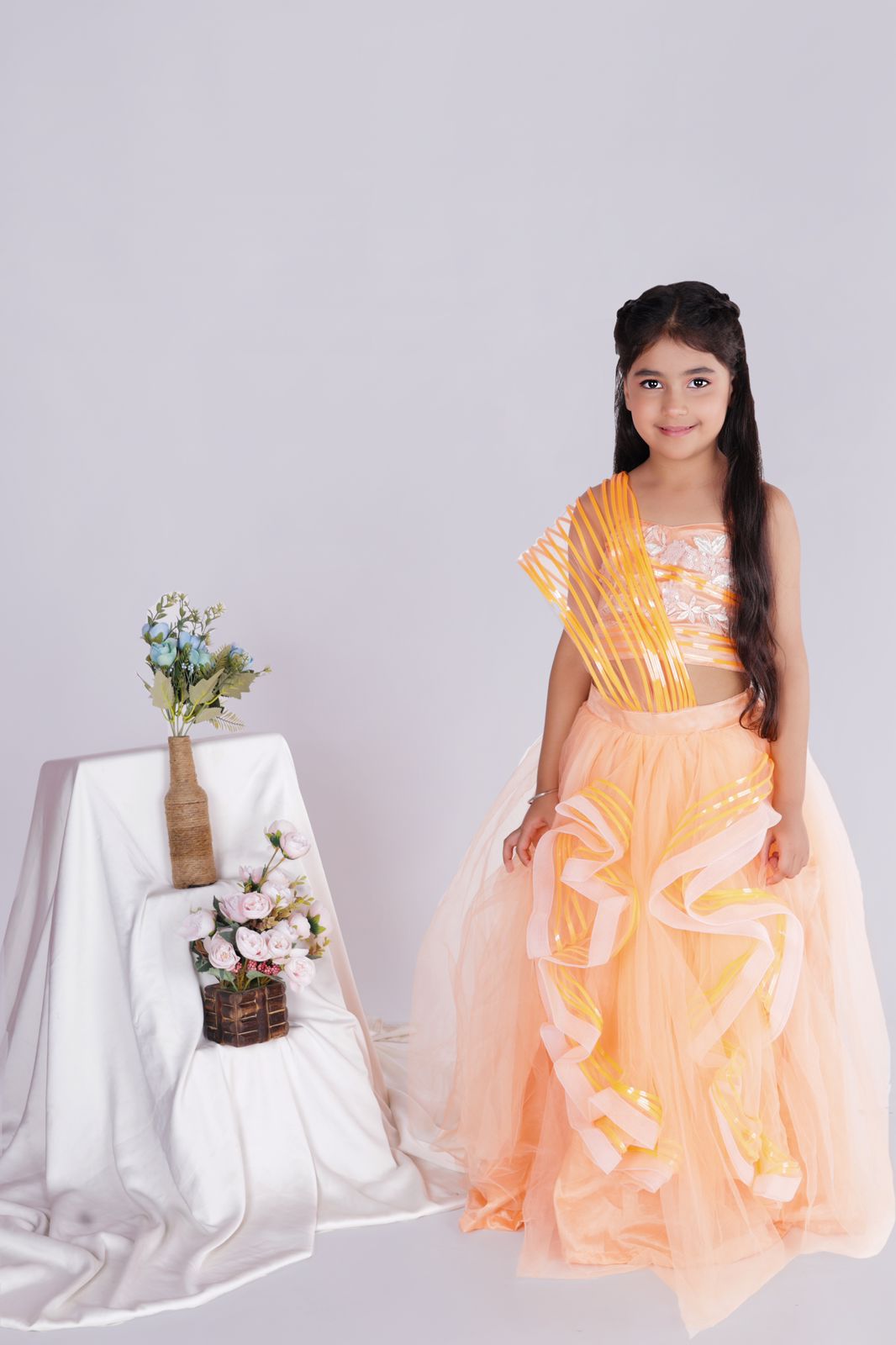 skirt and top combo with drape for girls