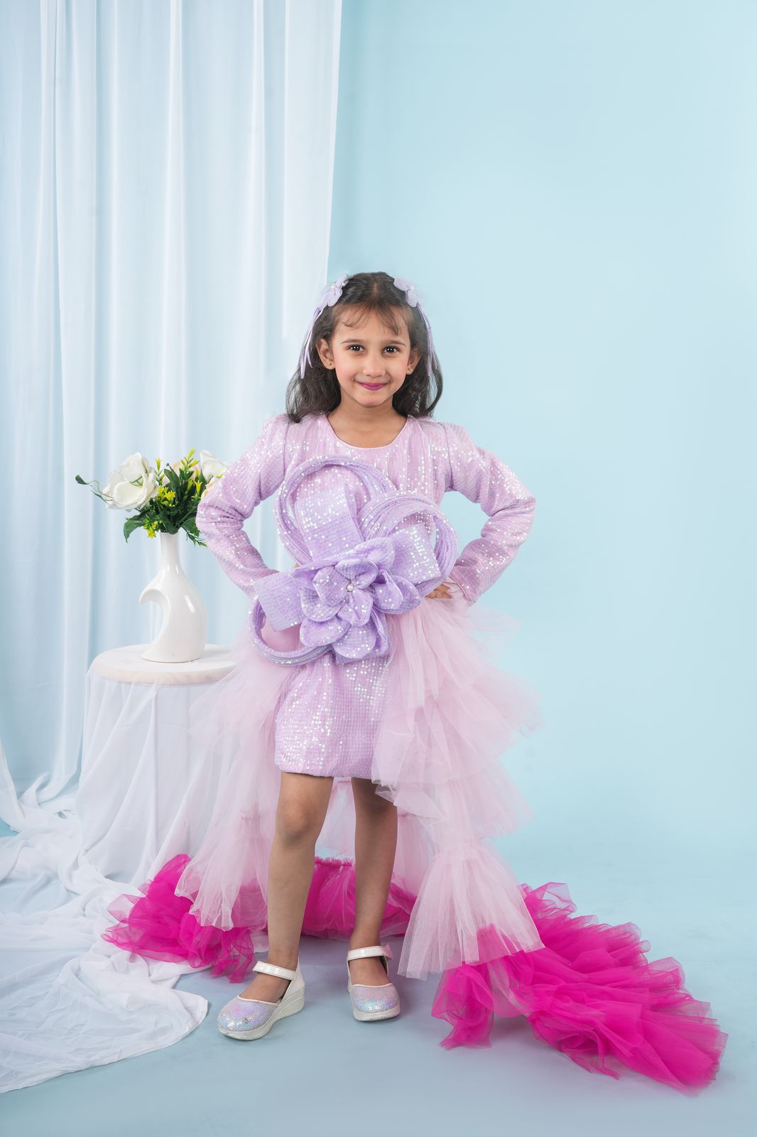 One Piece Dress for girls with detachable trail