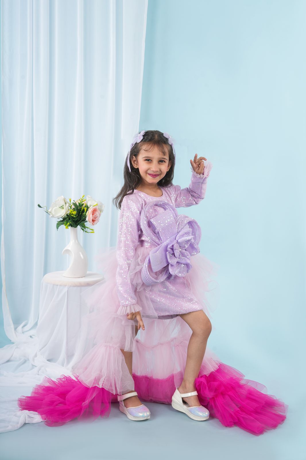 One Piece Dress for girls with detachable trail