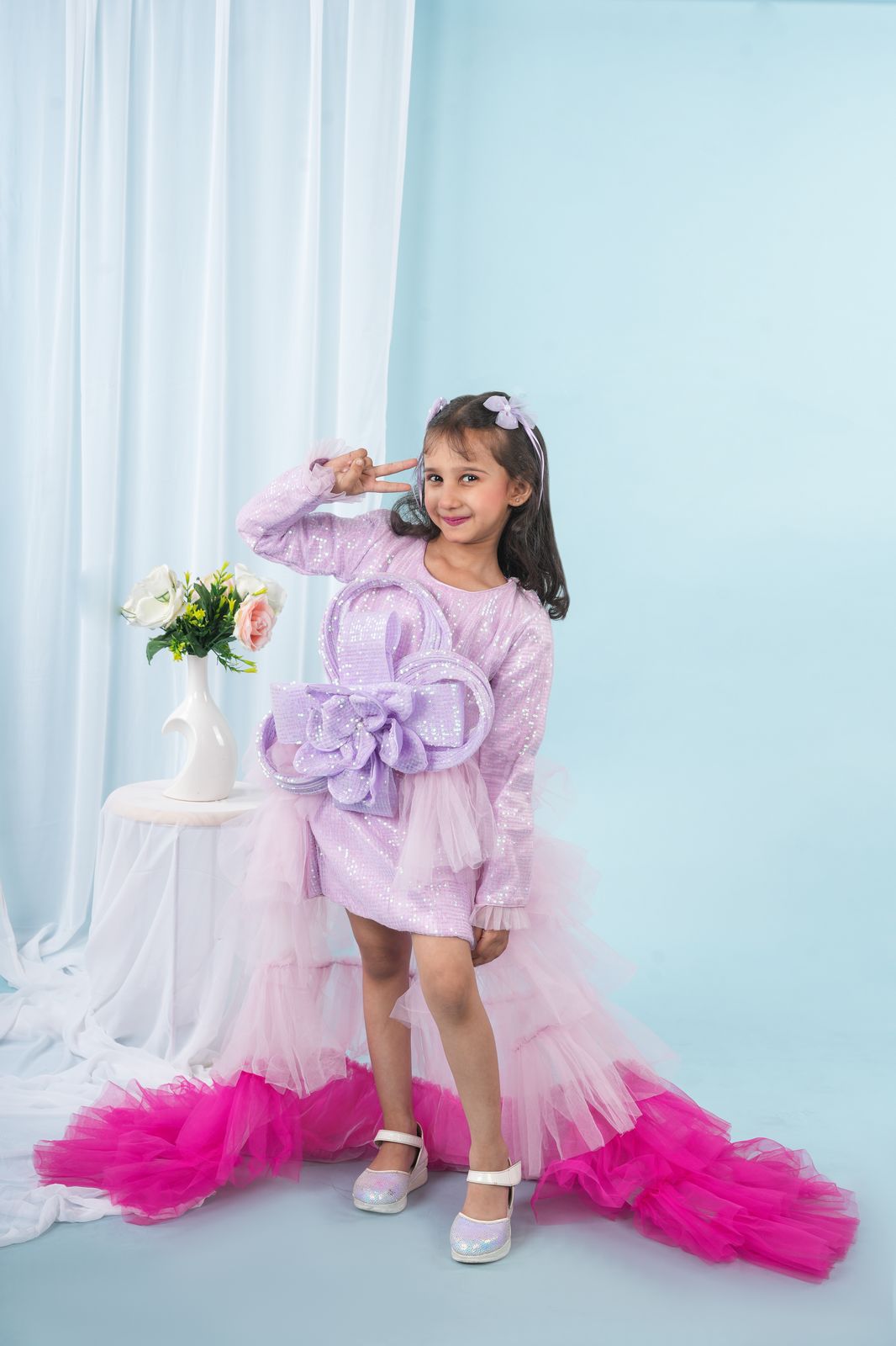 One Piece Dress for girls with detachable trail