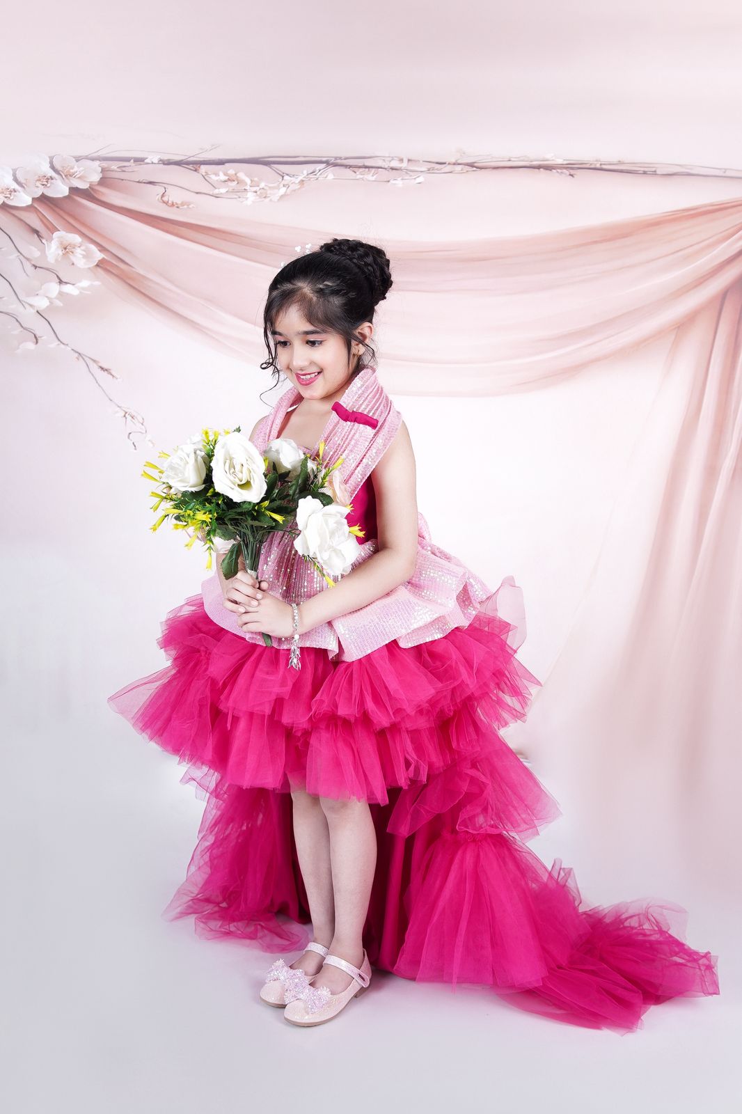 Beautiful Multi Layered dress for girls with detatchable trail 12-13Y / Custom Beautiful Multi Layered dress for girls with detatchable trail 12-13Y / Custom