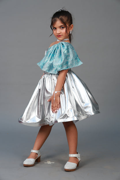 One Shoulder Silver dress for girls