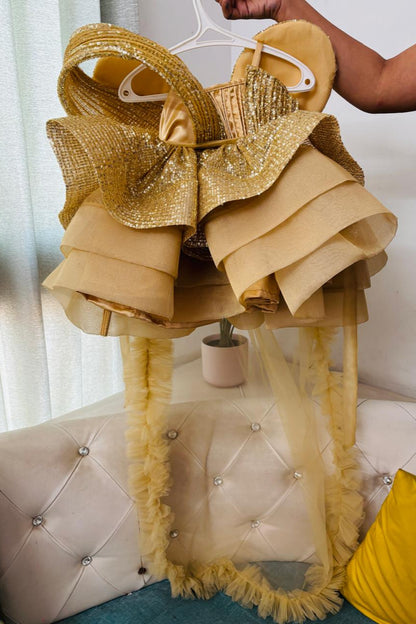 Girls Golden Dress with trail