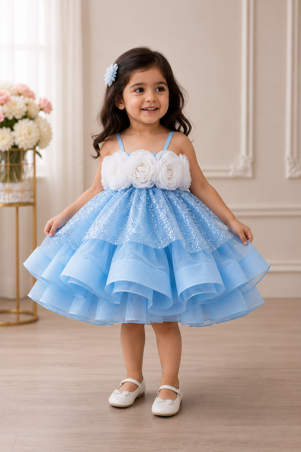 dress for girls with handmade flower detailing