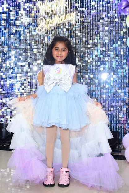 Flare dress for girls with detachable ruffle trail
