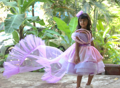 Multilayer dress for girls with detachable trail