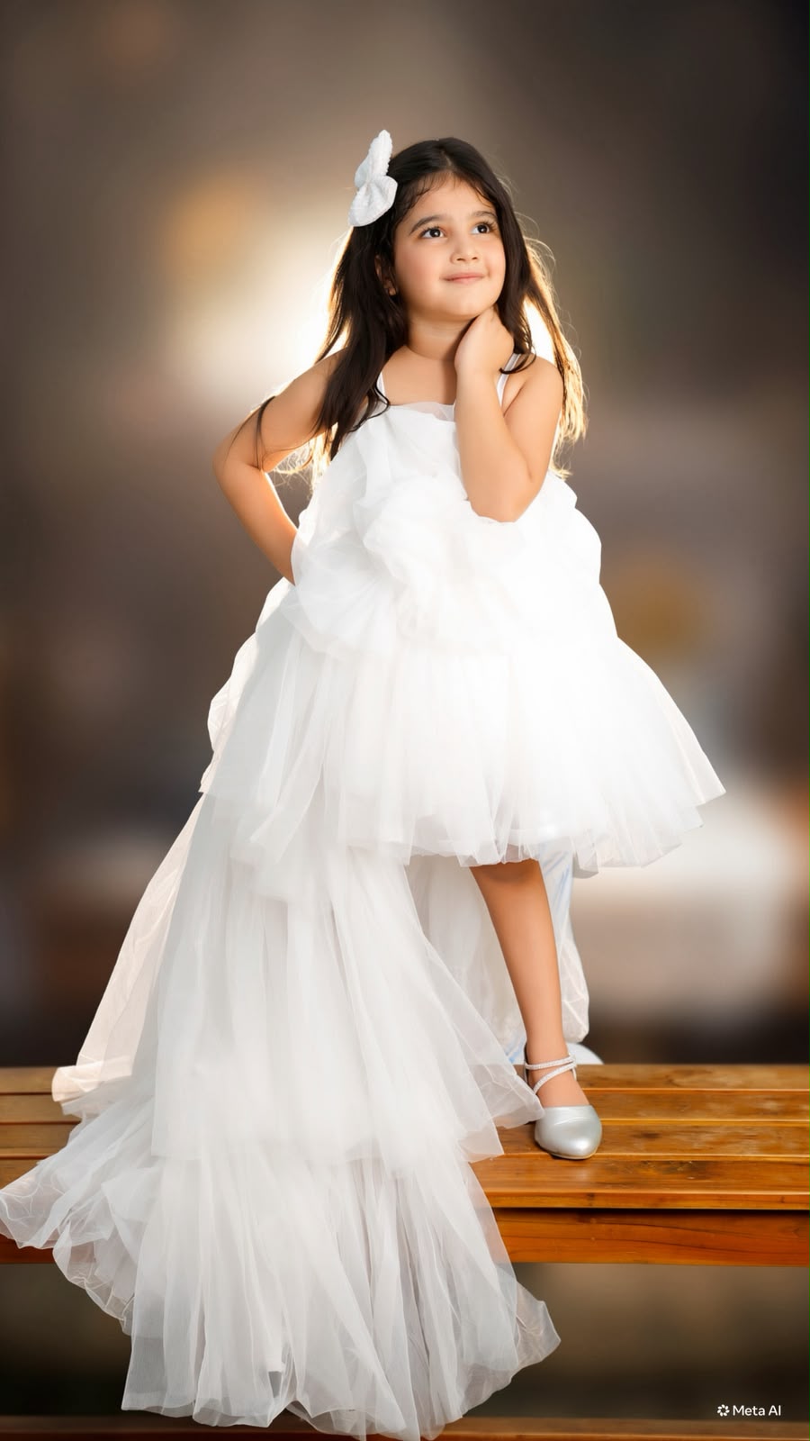 Dress for girls with detatchable trail
