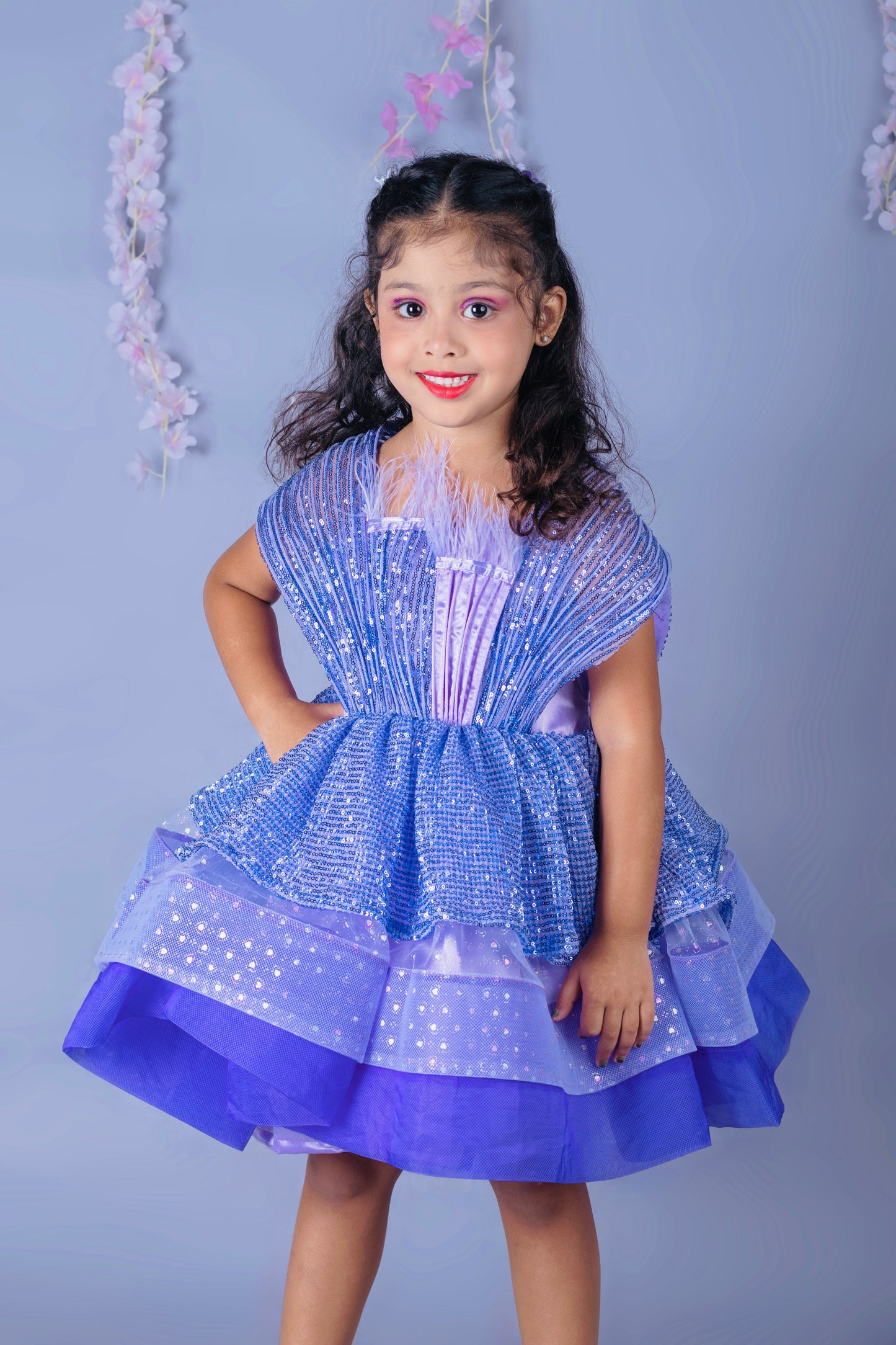 Multi-layer dress for girls with wire detailing