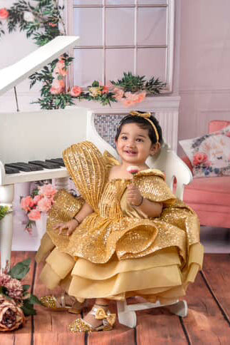 Girls Golden Dress with trail