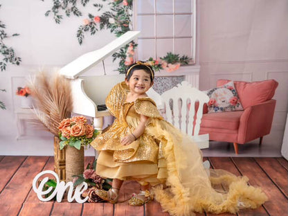 Girls Golden Dress with trail