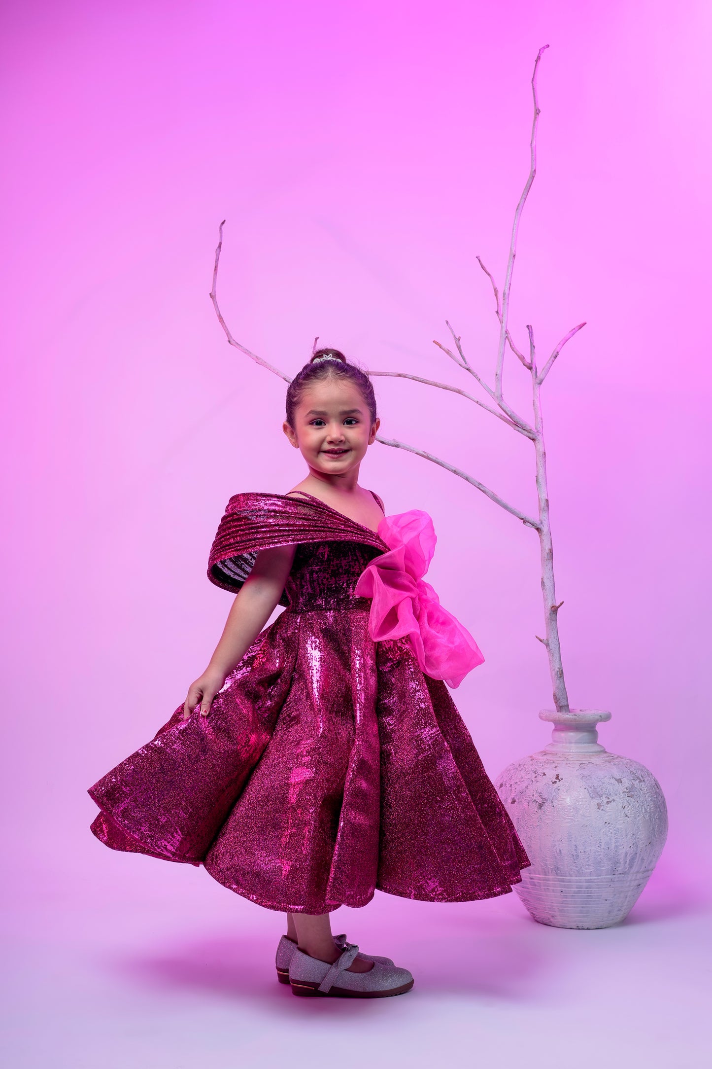 Textured panel gown for girls