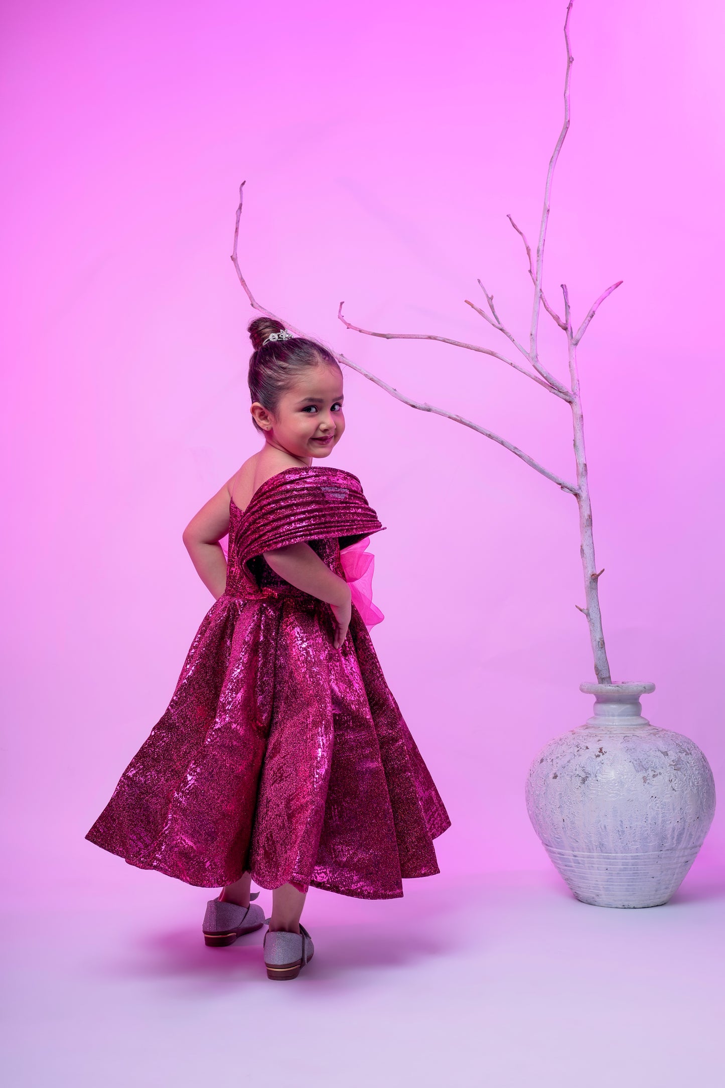 Textured panel gown for girls