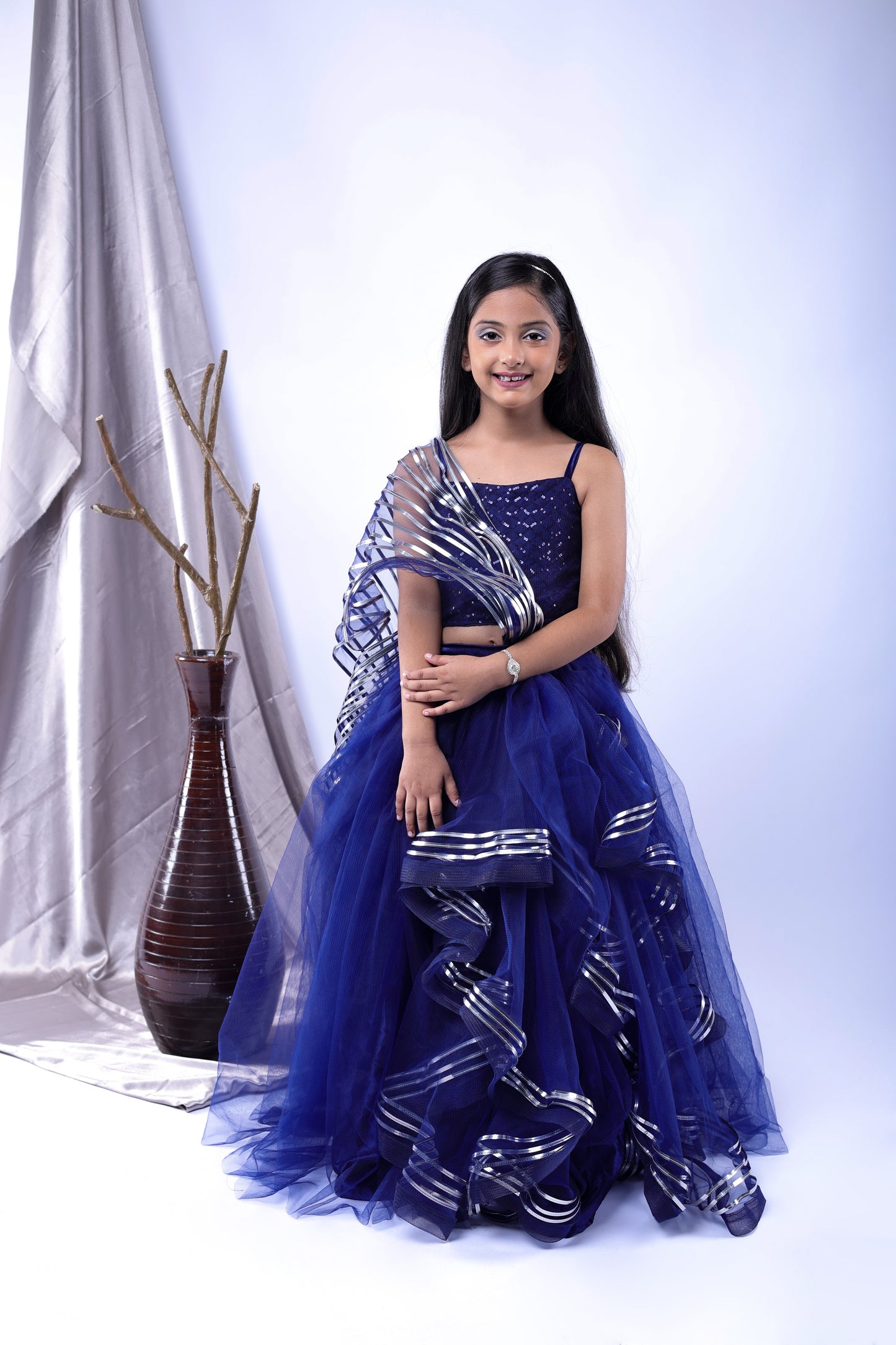 Flared skirt and top combo with drape for girls