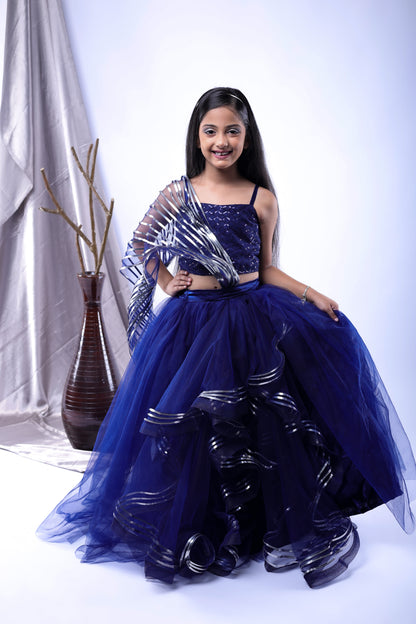 skirt and top combo with drape for girls