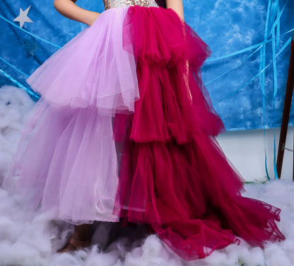 Asymmetric ruffle gown for girls