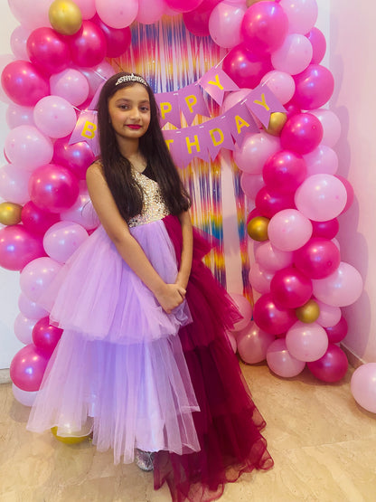 Asymmetric ruffle gown for girls