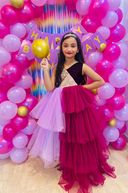 Asymmetric ruffle gown for girls