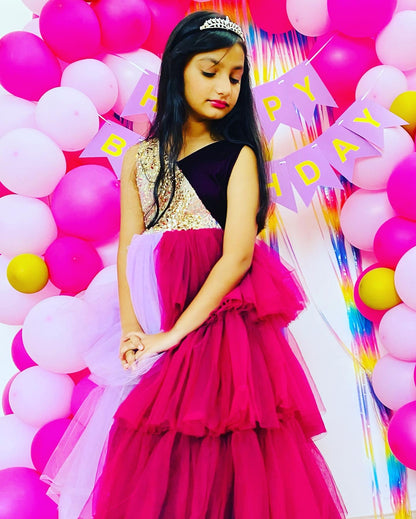 Asymmetric ruffle gown for girls