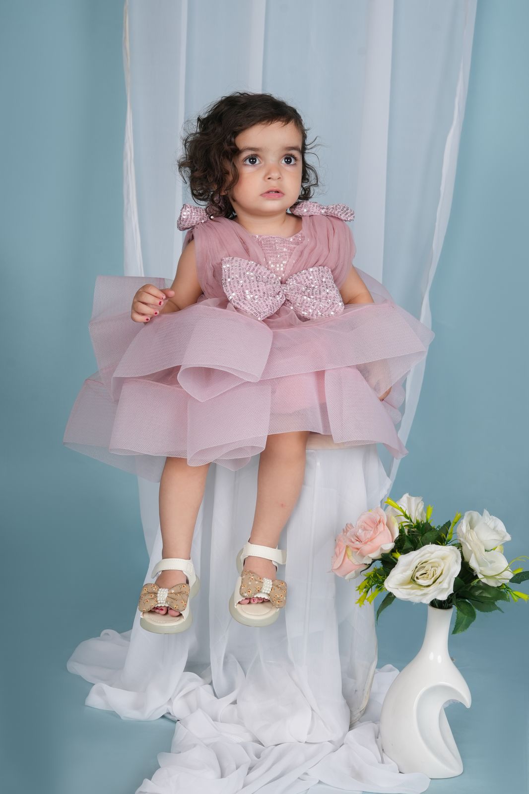 Multi layered bow dress for girls
