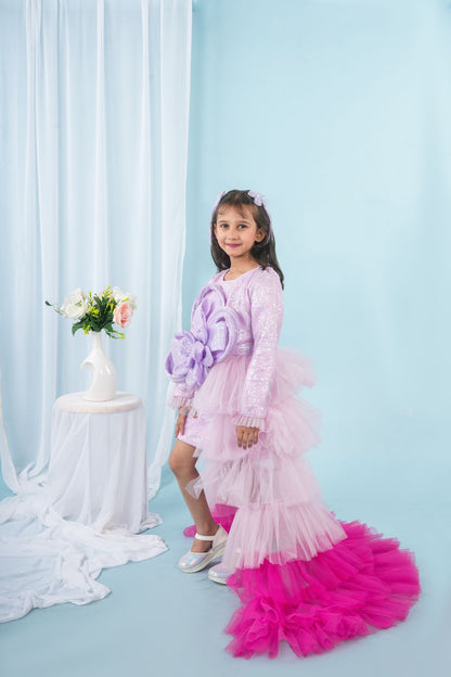 One Piece Dress for girls with detachable trail 