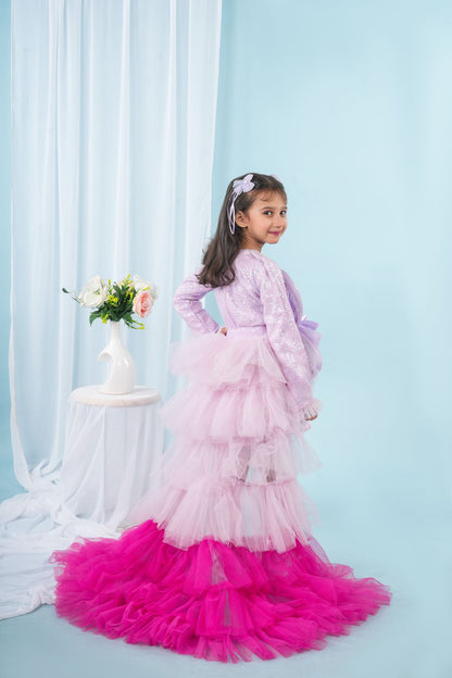 One Piece Dress for girls with detachable trail 