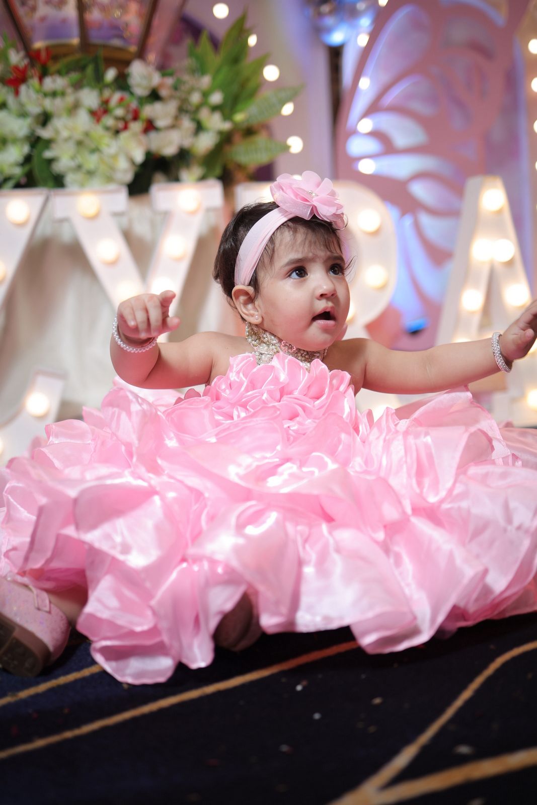 Ruffle Birthday Dress for girls with detachable trail
