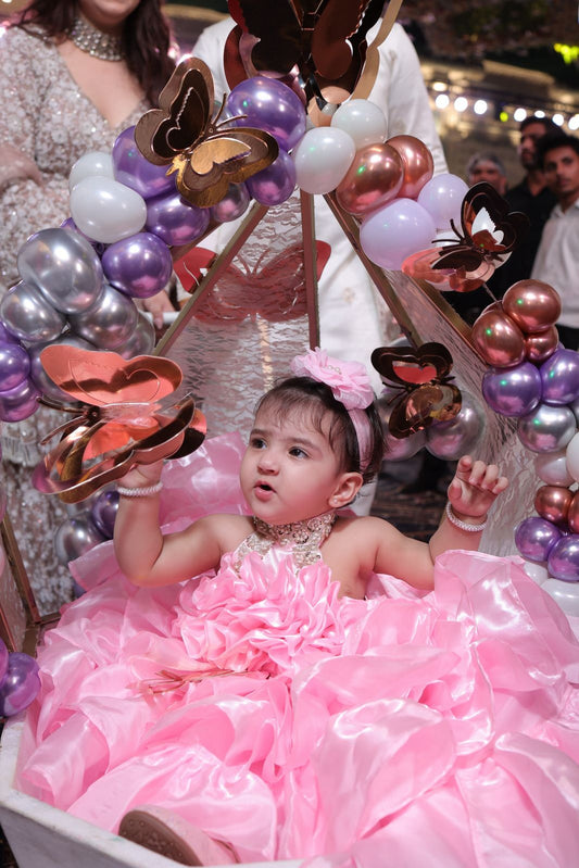 Ruffle Birthday Dress for girls with detachable trail