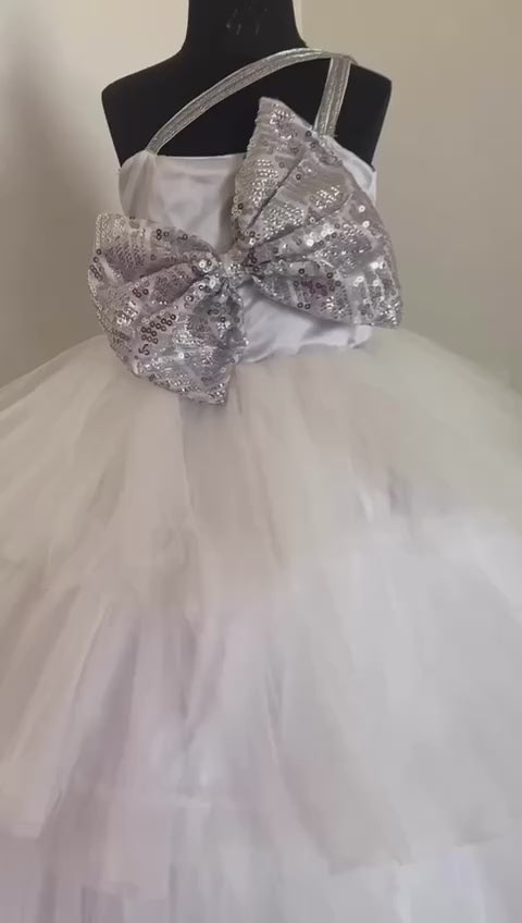 Ruffle ball gown with bow detailing – Pink Blue Mashup